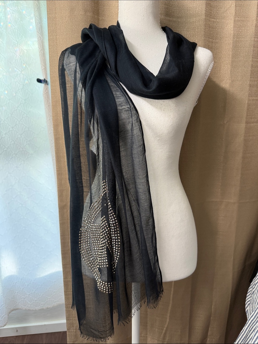 Michael Kors Black Studded Sheer Scarf